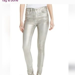 RAG AND BONE Silver Metallic High  Rise Skinny Jean Sz 26